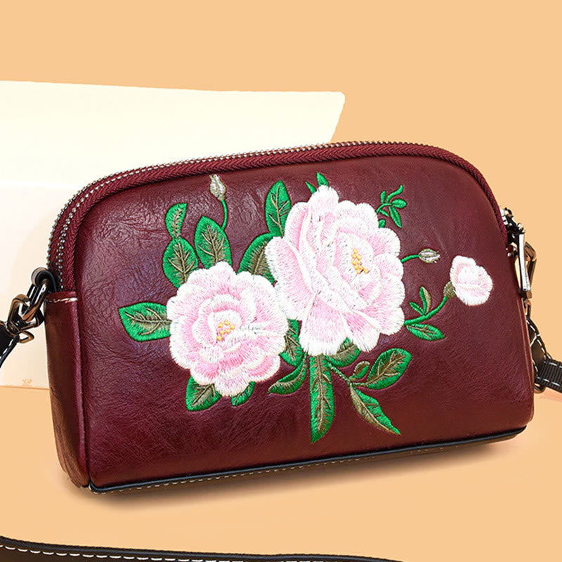 Peony Su Embroidery Crossbody Bag 15cm Shoulder Bag