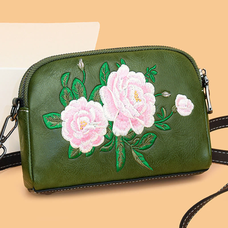 Peony Su Embroidery Crossbody Bag 15cm Shoulder Bag