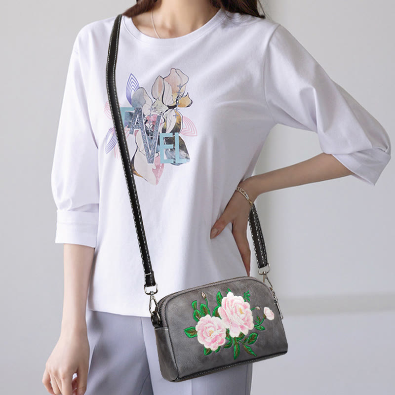 Peony Su Embroidery Crossbody Bag 15cm Shoulder Bag
