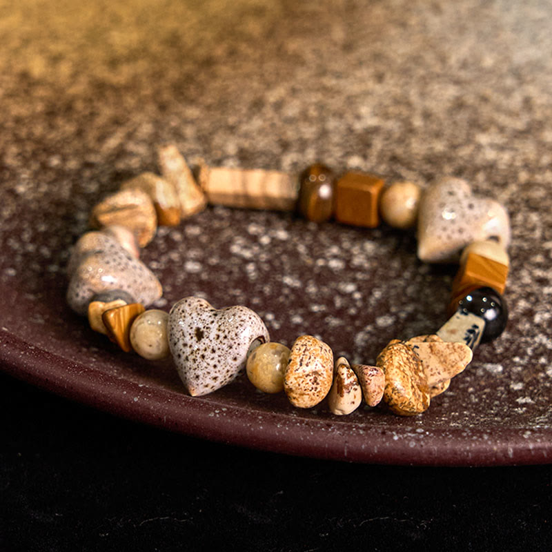Dalmatian Jasper Heart Ceramics Spiritual Bracelet