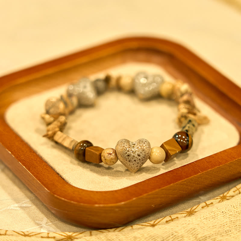 Dalmatian Jasper Heart Ceramics Spiritual Bracelet