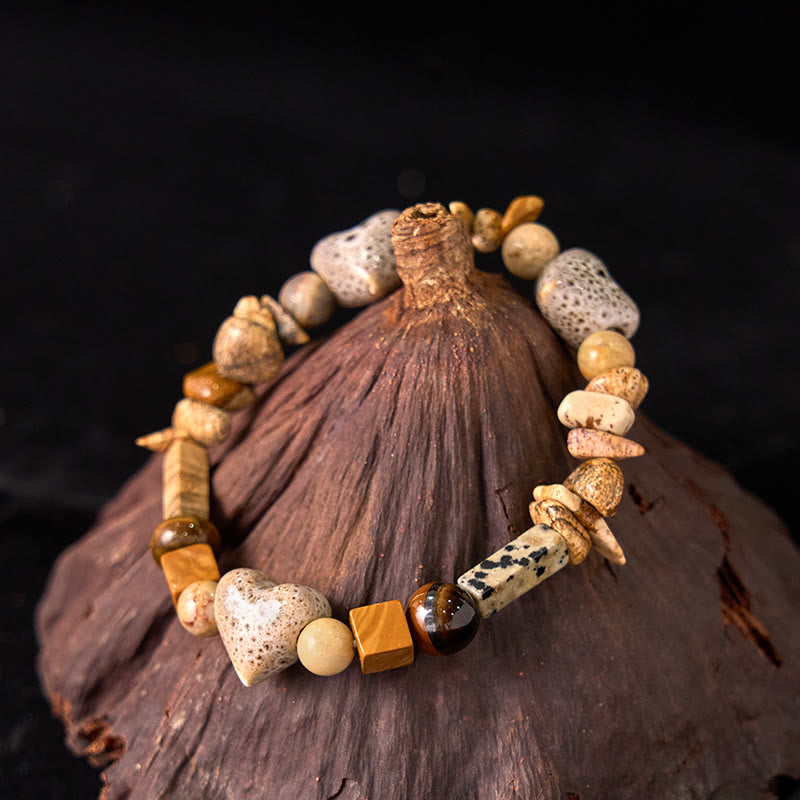 Dalmatian Jasper Heart Ceramics Spiritual Bracelet