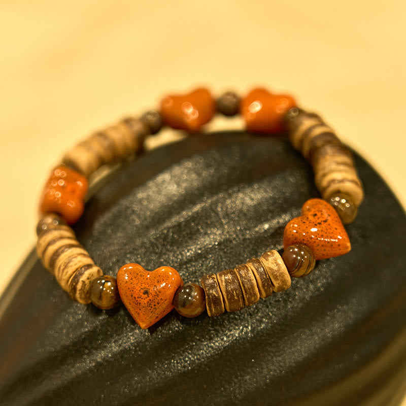 Dalmatian Jasper Heart Ceramics Spiritual Bracelet