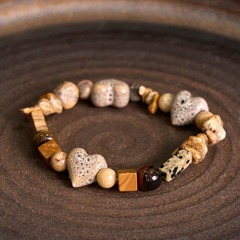 Dalmatian Jasper Heart Ceramics Spiritual Bracelet