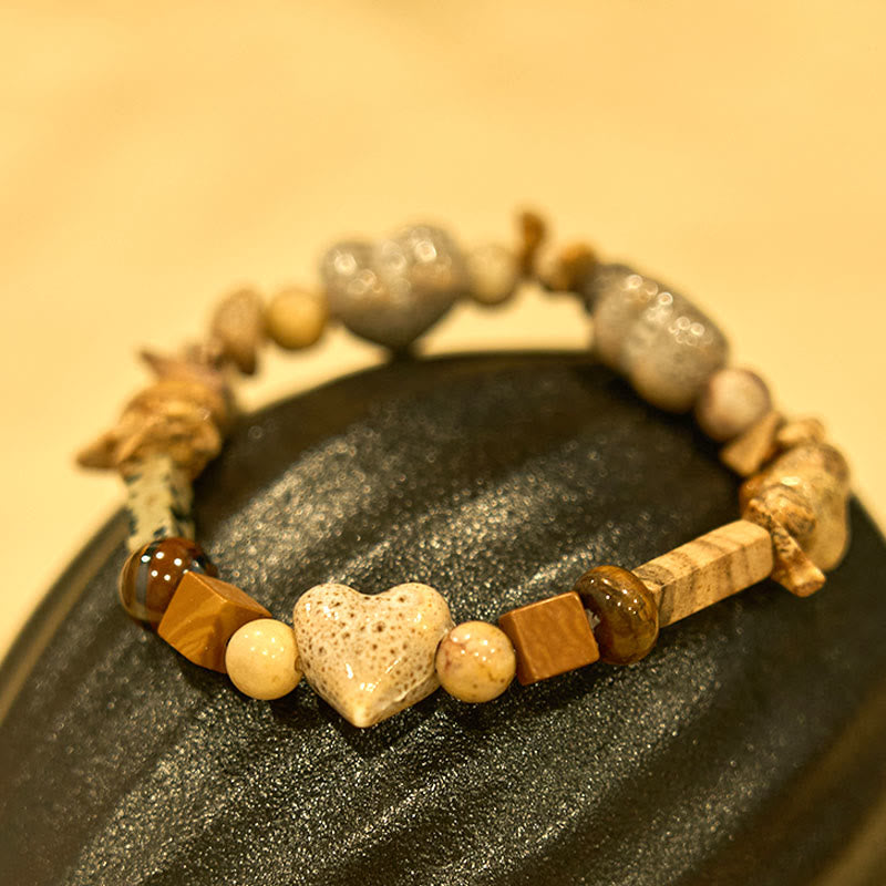 Dalmatian Jasper Heart Ceramics Spiritual Bracelet