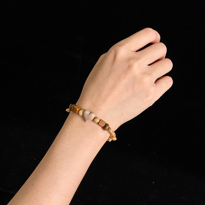 Dalmatian Jasper Heart Ceramics Spiritual Bracelet
