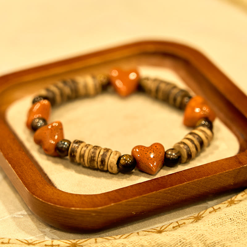 Dalmatian Jasper Heart Ceramics Spiritual Bracelet