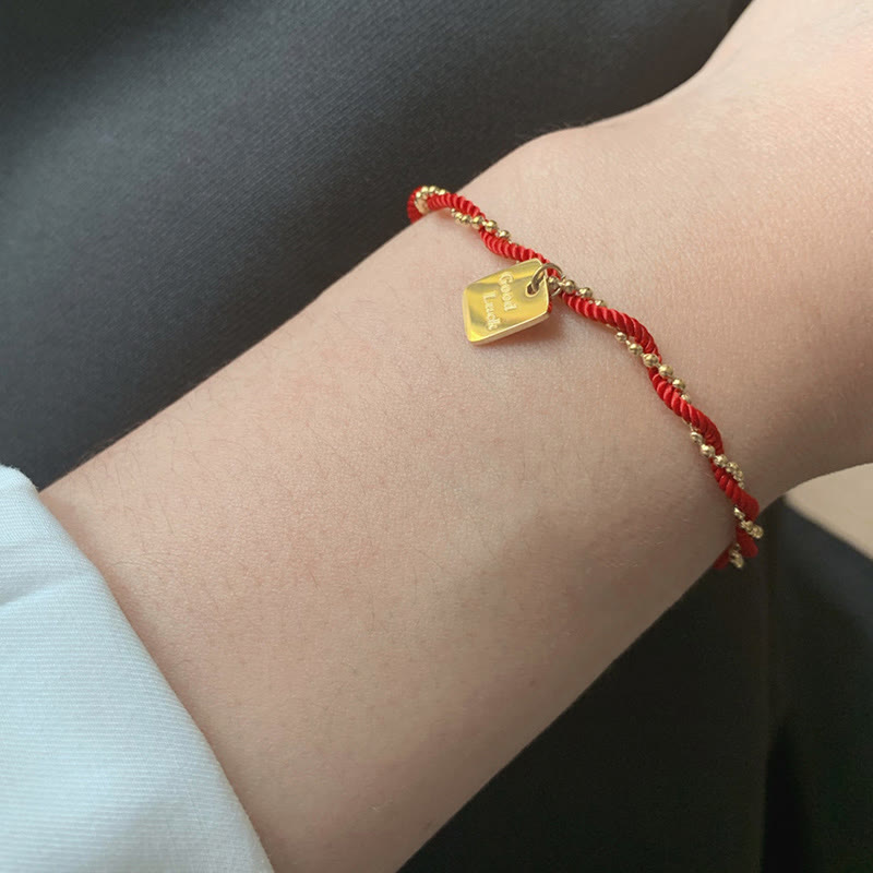 Red String Good Luck Bracelet with Gold Plated Copper Charm for Strength