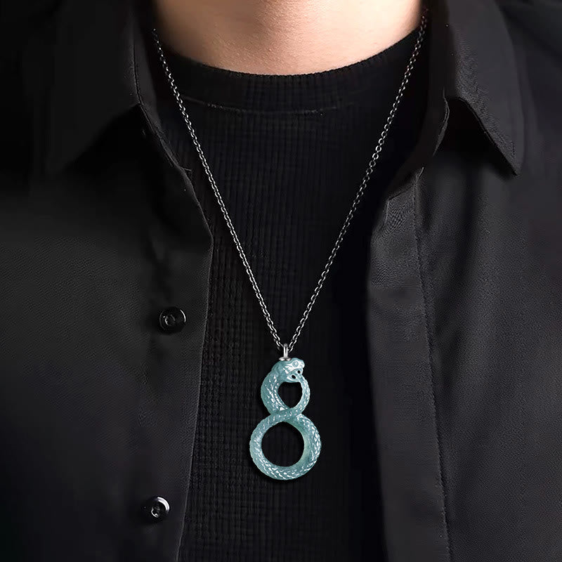Natural Jade Mamba Snake Pendant Necklace for Luck & Balance