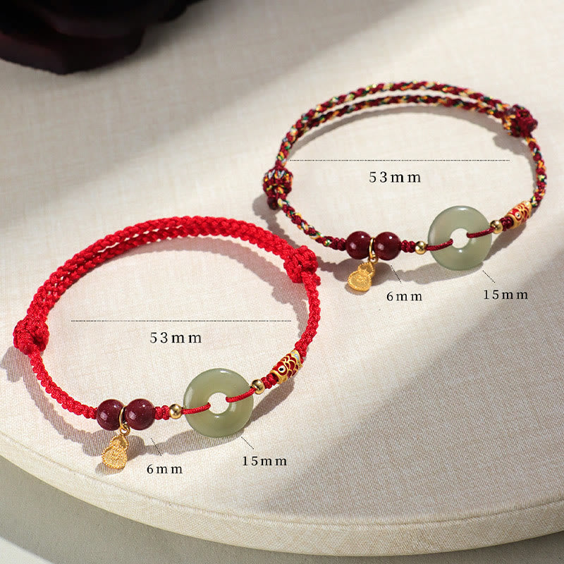 Red String Hetian Jade Peace Buckle Protection Bracelet