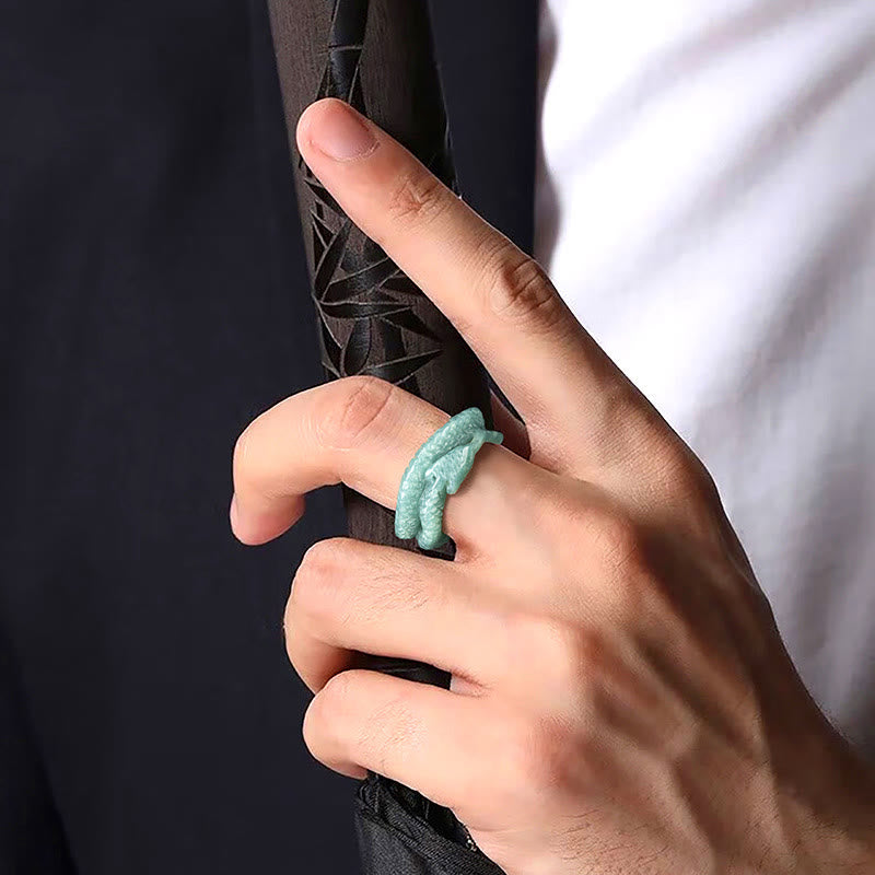 17mm Natural Jade Snake Carving Prosperity Protection Ring