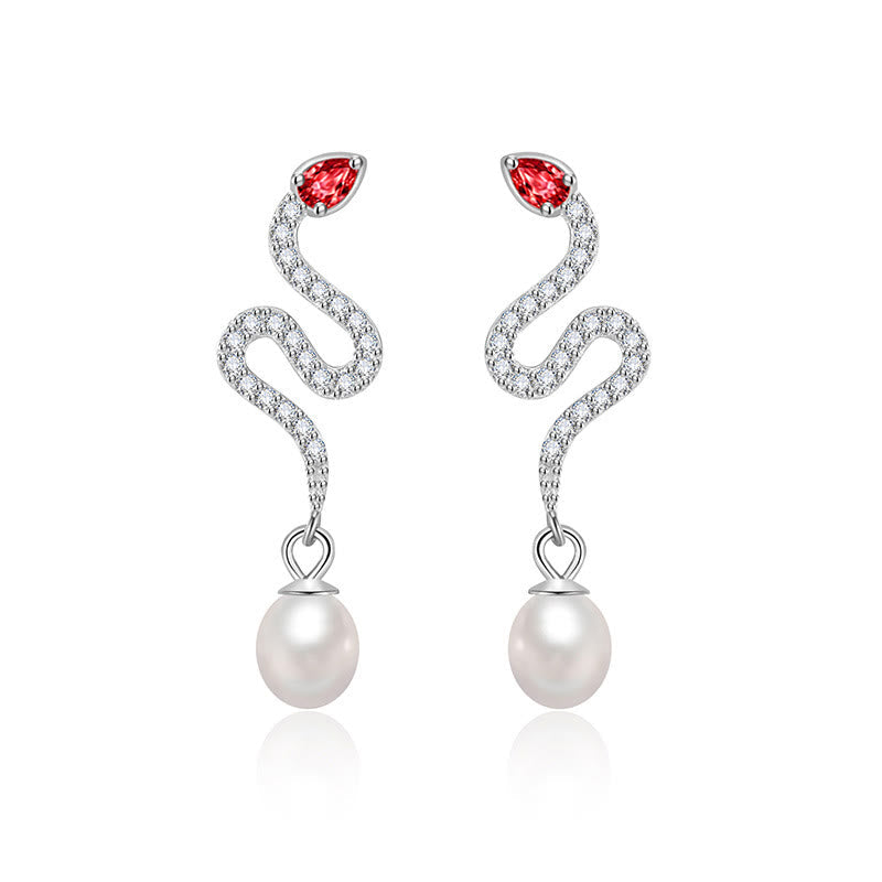 Silver Snake Pearl Earrings - Wisdom & Protection