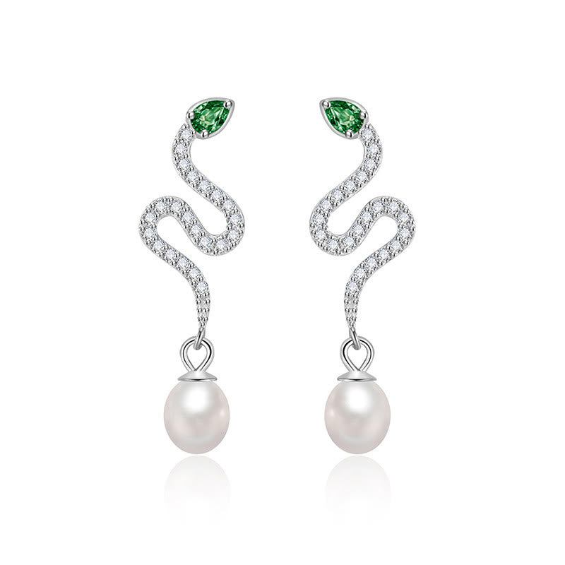 Silver Snake Pearl Earrings - Wisdom & Protection