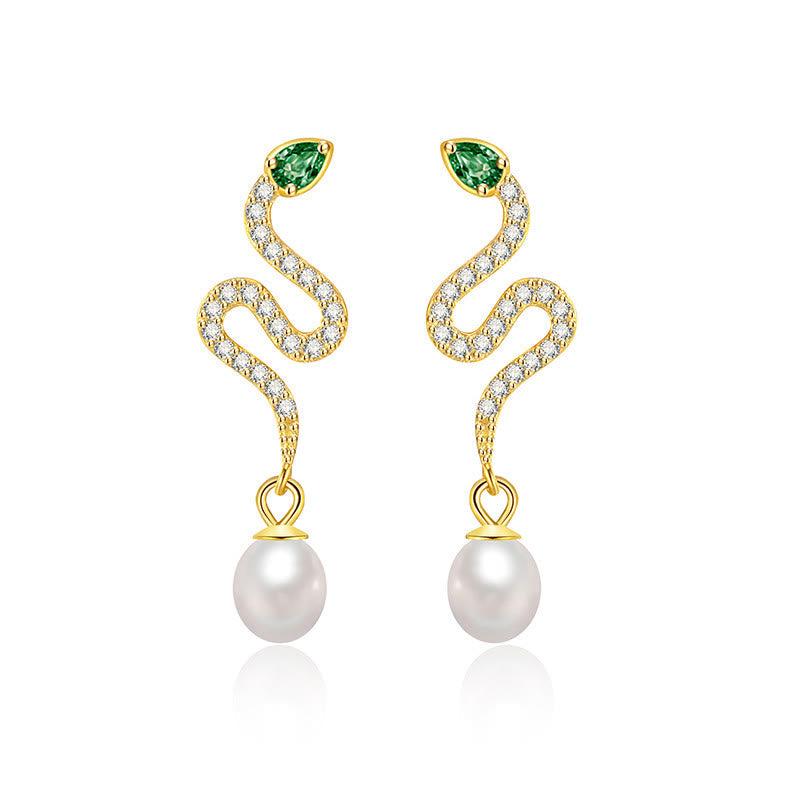 Silver Snake Pearl Earrings - Wisdom & Protection