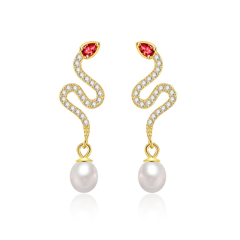 Silver Snake Pearl Earrings - Wisdom & Protection