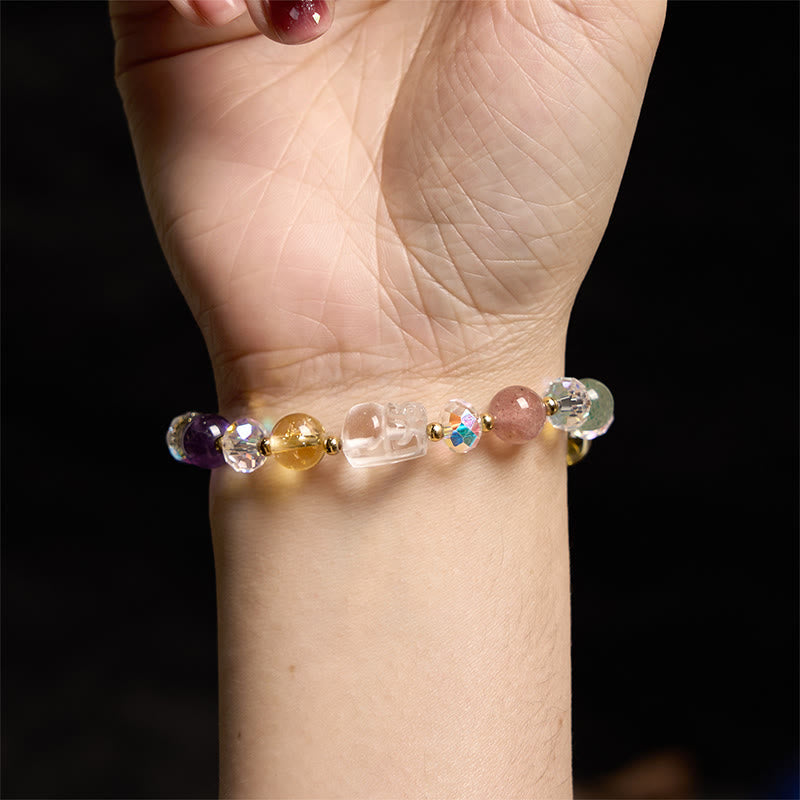 Unisex Pixiu Bracelet with White Crystal Citrine & Amethyst Gems
