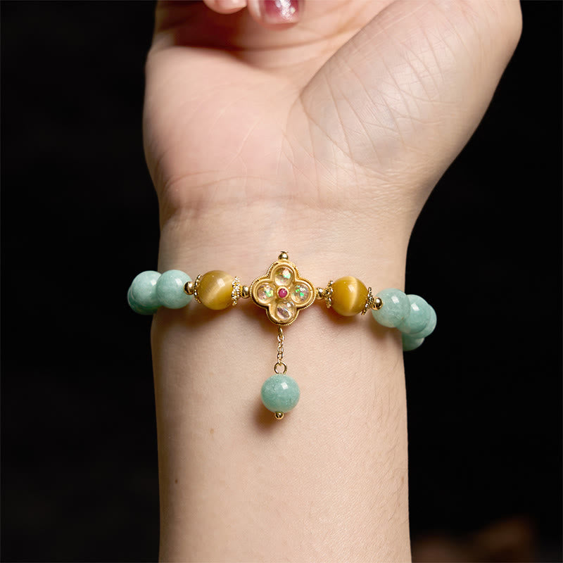 Unisex Jade Yellow Tiger Eye Prosperity Bracelet 14-16cm