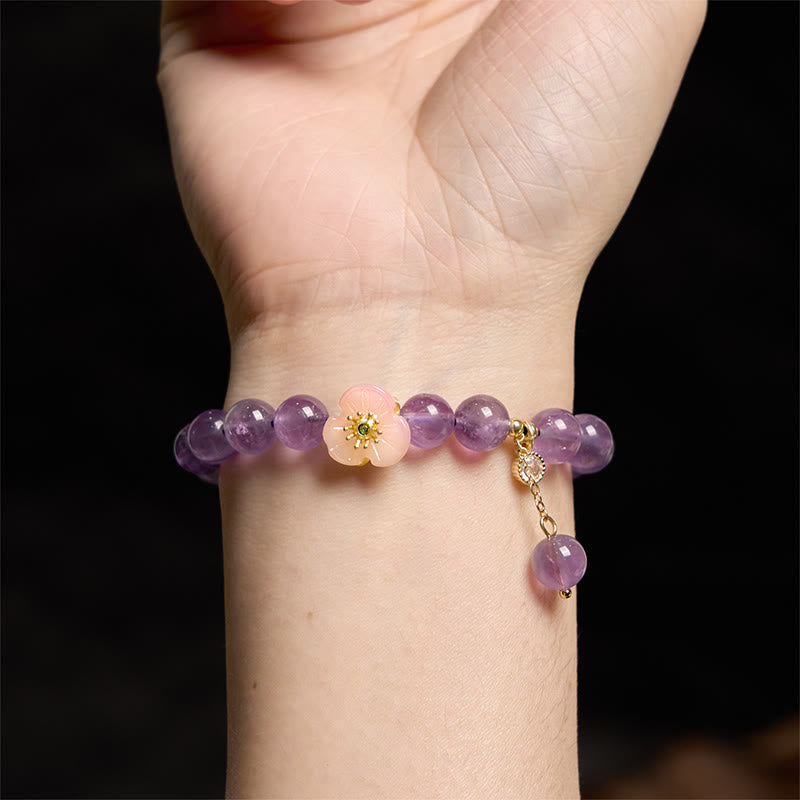 Bracelet de guérison en améthyste et fleur de pêcher de 8 mm