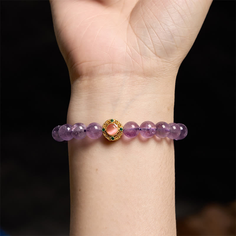 Bracelet de guérison en améthyste et fleur de pêcher de 8 mm