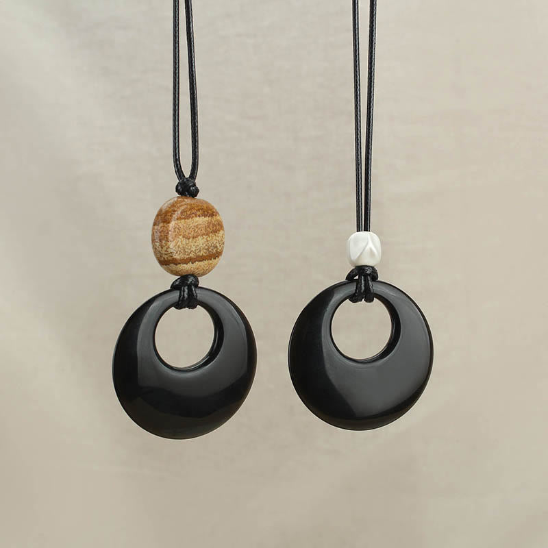 Black Obsidian Picture Stone Pendant Necklace