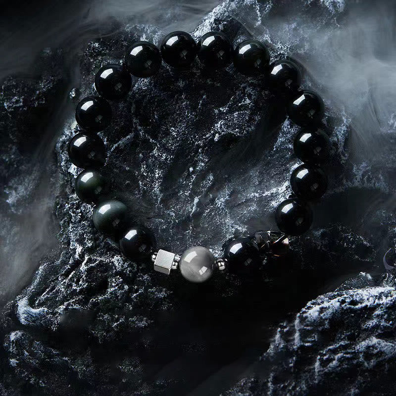 Obsidian Strength Bracelet with Eagle's Eye & Tiger's Eye