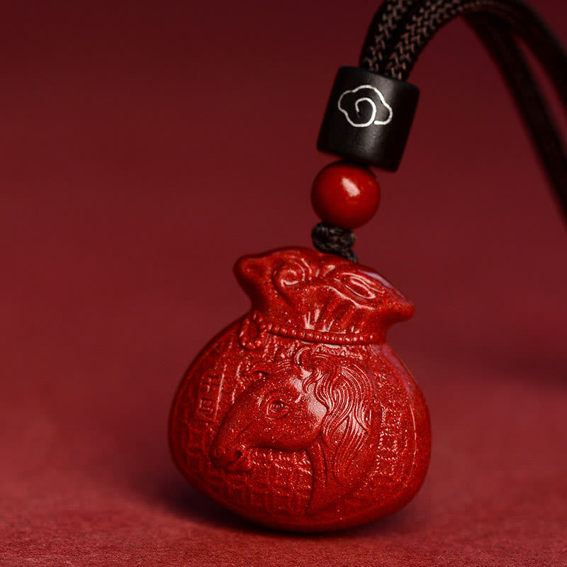Cinnabar Chinese Zodiac Money Bag Necklace for Calm & Prosperity