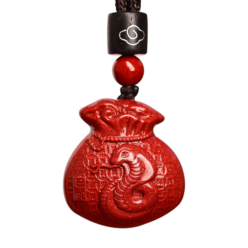 Cinnabar Chinese Zodiac Money Bag Necklace for Calm & Prosperity