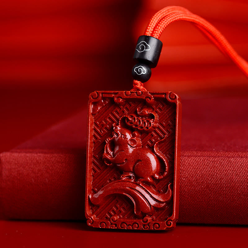 Chinese Zodiac Cinnabar Necklace|Rectangle Pendant Calm Energy