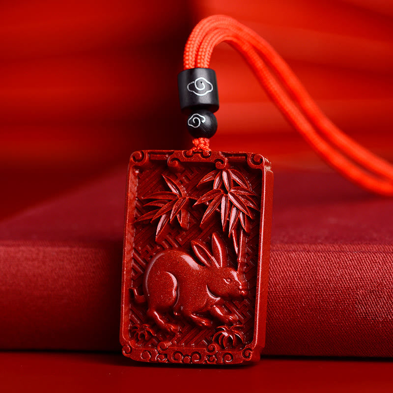 Chinese Zodiac Cinnabar Necklace|Rectangle Pendant Calm Energy