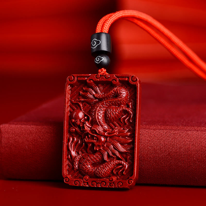 Chinese Zodiac Cinnabar Necklace|Rectangle Pendant Calm Energy