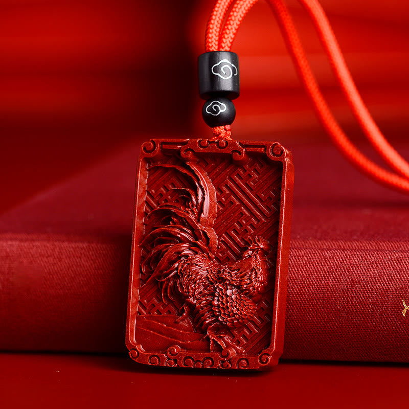 Chinese Zodiac Cinnabar Necklace|Rectangle Pendant Calm Energy