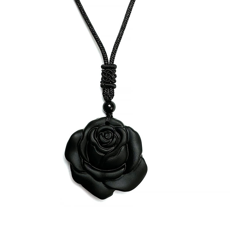 Black Obsidian Rose Pendant Necklace for Purification