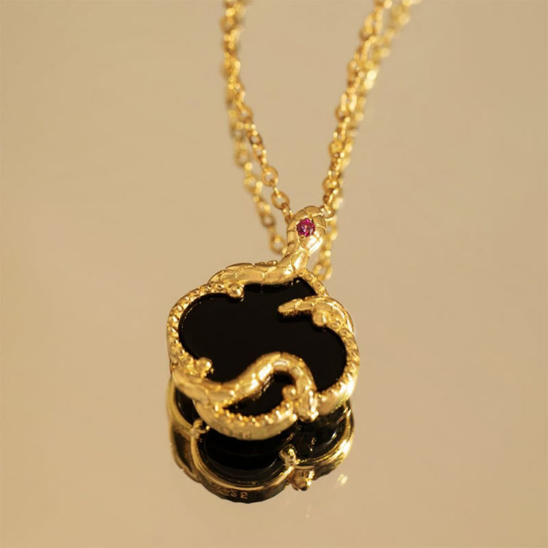 925 Sterling Silver Red Agate Snake Year Blessing Necklace