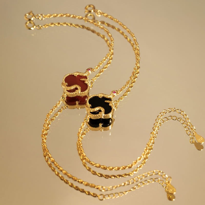 925 Sterling Silver Red Agate Snake Year Blessing Necklace