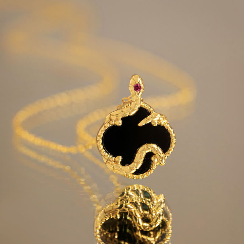 925 Sterling Silver Red Agate Snake Year Blessing Necklace