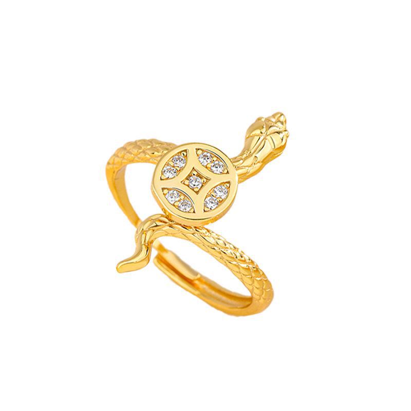 925 Sterling Silver Snake Copper Coin Ring