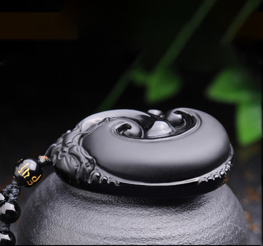 Black Obsidian PiXiu Strength Necklace Pendant