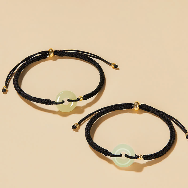 Hetian Jade Protection Bracelet with Peace Buckle & Fu Charm for Luck