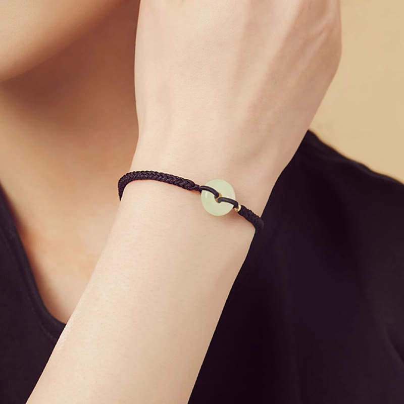 Hetian Jade Protection Bracelet with Peace Buckle & Fu Charm for Luck