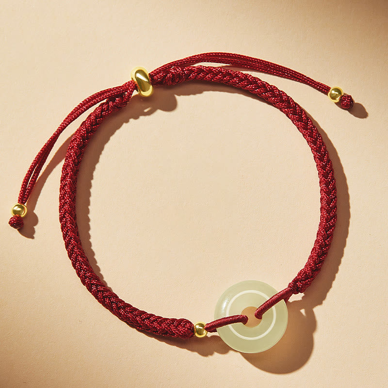 Hetian Jade Protection Bracelet with Peace Buckle & Fu Charm for Luck