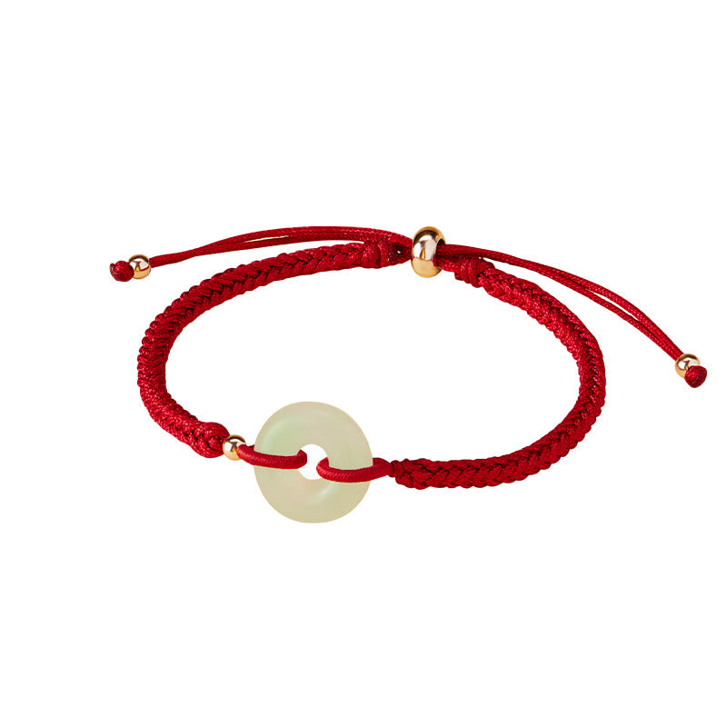 Hetian Jade Protection Bracelet with Peace Buckle & Fu Charm for Luck