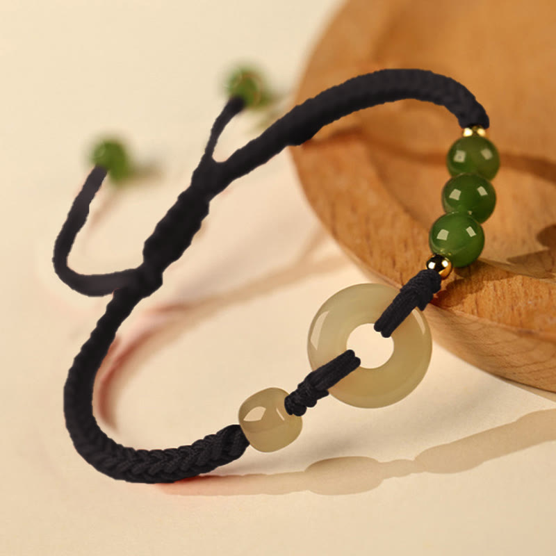 Hetian Jade Peace Buckle Red String Protection Bracelet 16cm