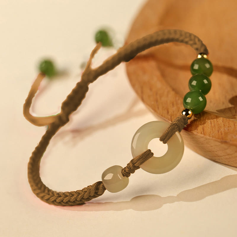 Hetian Jade Peace Buckle Red String Protection Bracelet 16cm