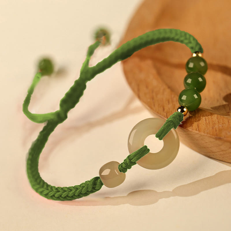 Hetian Jade Peace Buckle Red String Protection Bracelet 16cm