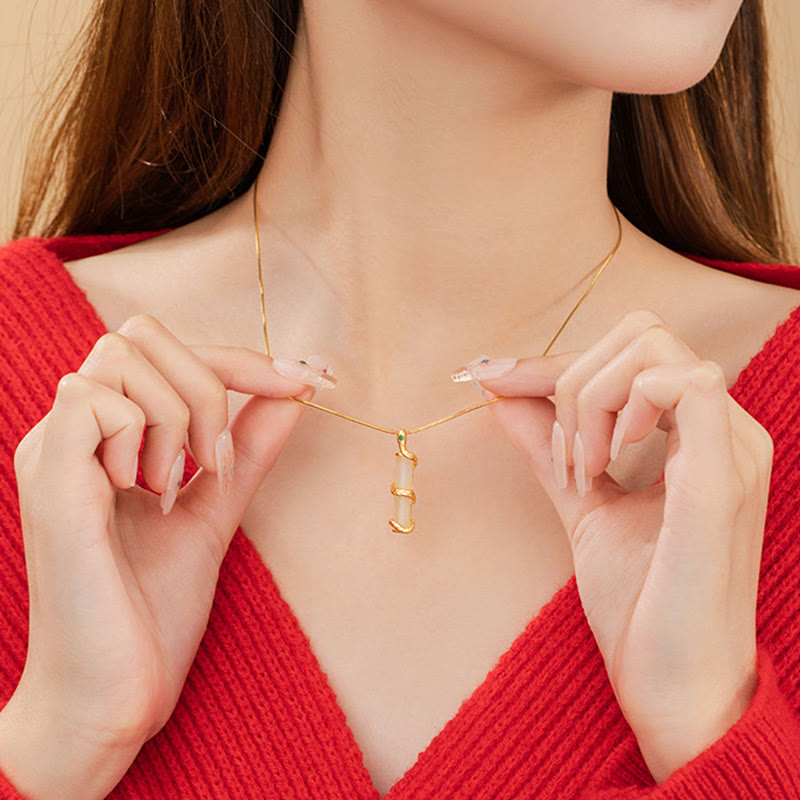 Collier serpent en jade et bambou Hetian | Argent sterling 925