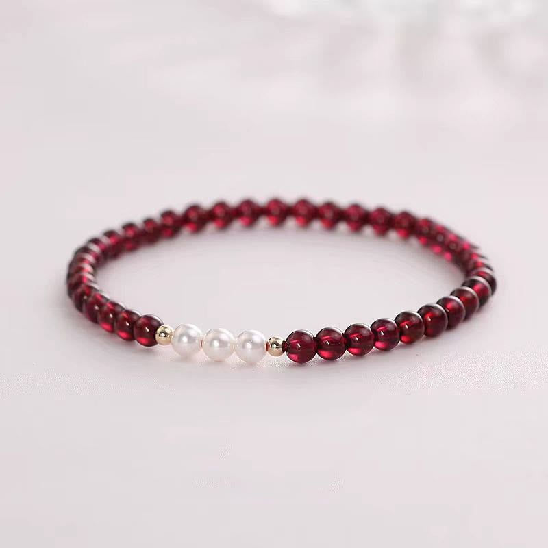 4mm Garnet Pearl Protection Bracelet with Natural Gem Beads