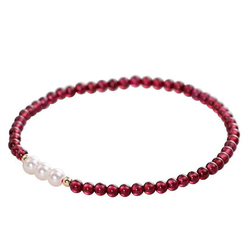 4mm Garnet Pearl Protection Bracelet with Natural Gem Beads