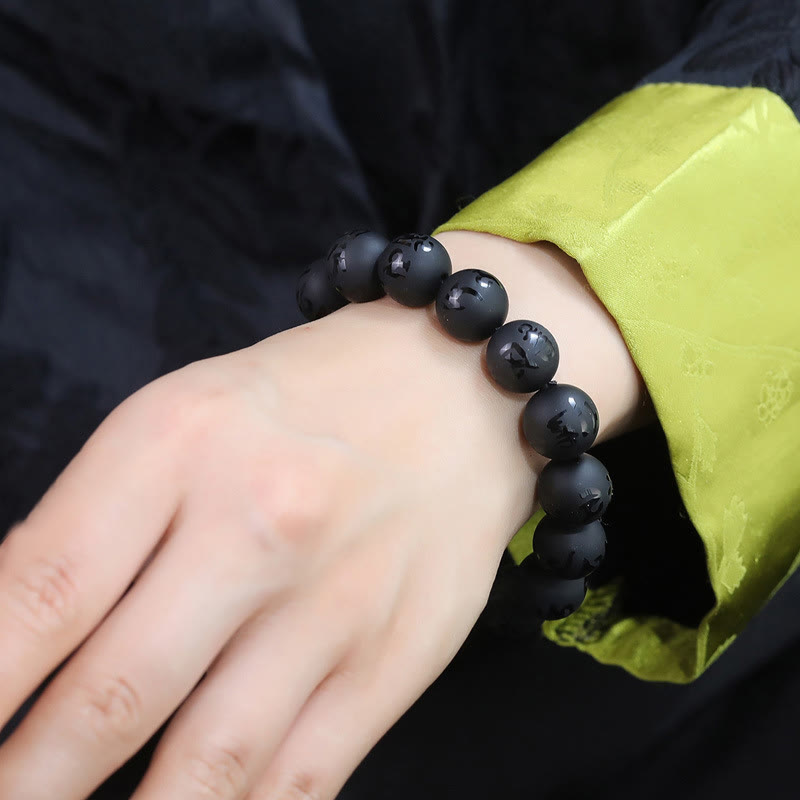 8mm Black Onyx Om Mani Padme Hum Protection Bracelet