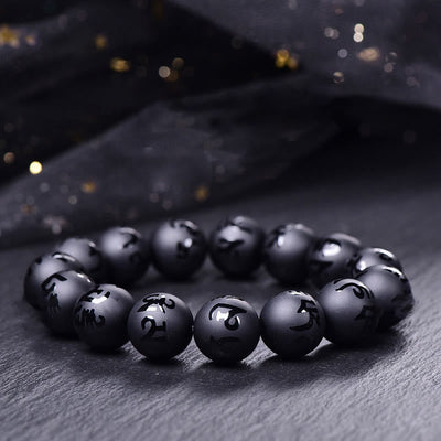 Bracelet de protection Om Mani Padme Hum en onyx noir de 8 mm