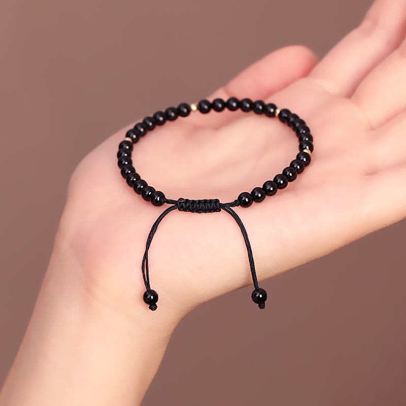4mm Black Obsidian Protection Rope Bracelet